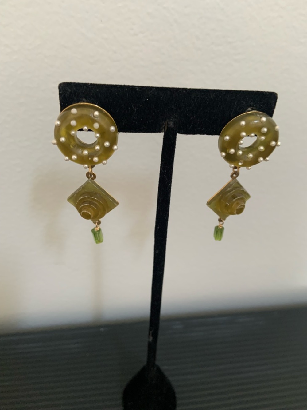 Green Beaded Drop Earrings - Unbranded